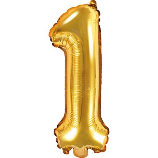 Sifferballong - Guld - 35 cm - Siffra: 1 - Sifferballonger, Ballonger