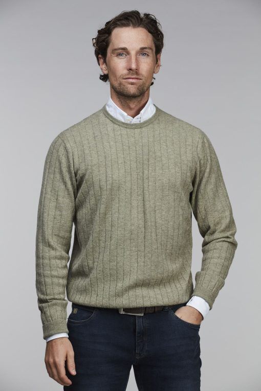 Yak Crewneck Knit, Khakigrön, M, Hansen & Jacob - M