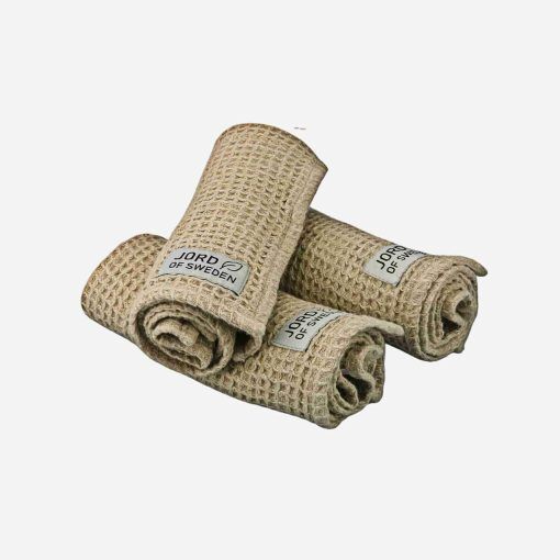 Beige ansiktshandduk i linne 30x30 cm (3-pack)