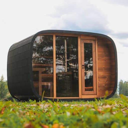 Saunasell Round Cube Double Outdoor Sauna with Changing Room 5-6 Person