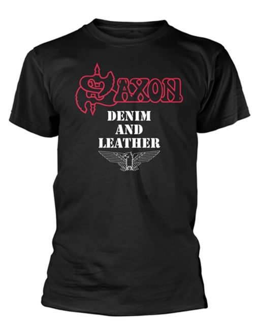 Saxon t-shirt svart Denim and Leather (Storlek: Large)