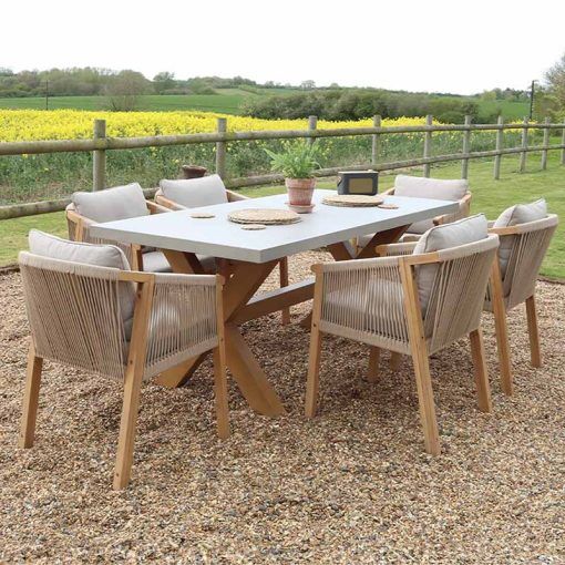 Luna 6 Seater Rectangular Concrete Dining Set with Rope Dining Chairs