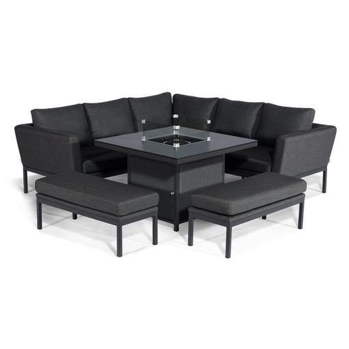 Pulse Square Corner Dining Set with Fire Pit, Charcoal