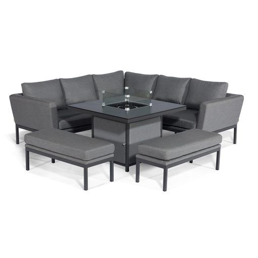 Pulse Square Corner Dining Set with Fire Pit, Flanelle