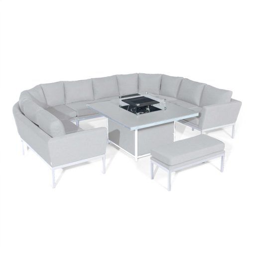 Pulse U Shape Corner Dining Set with Fire Pit, Lead Chine