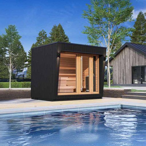 Saunum AirCube Space Outdoor Sauna, Saunum Experience 9kW / L-Shaped (Thermo-Aspen)