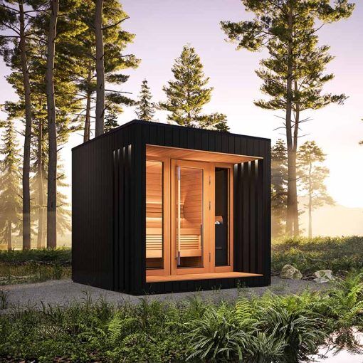 Saunum AirCube Terrace Outdoor Sauna, Saunum Spa Session 9kW / I-Shaped (Alder)