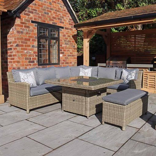 Wentworth Fire Pit Dining & Lounge Set with Square Table